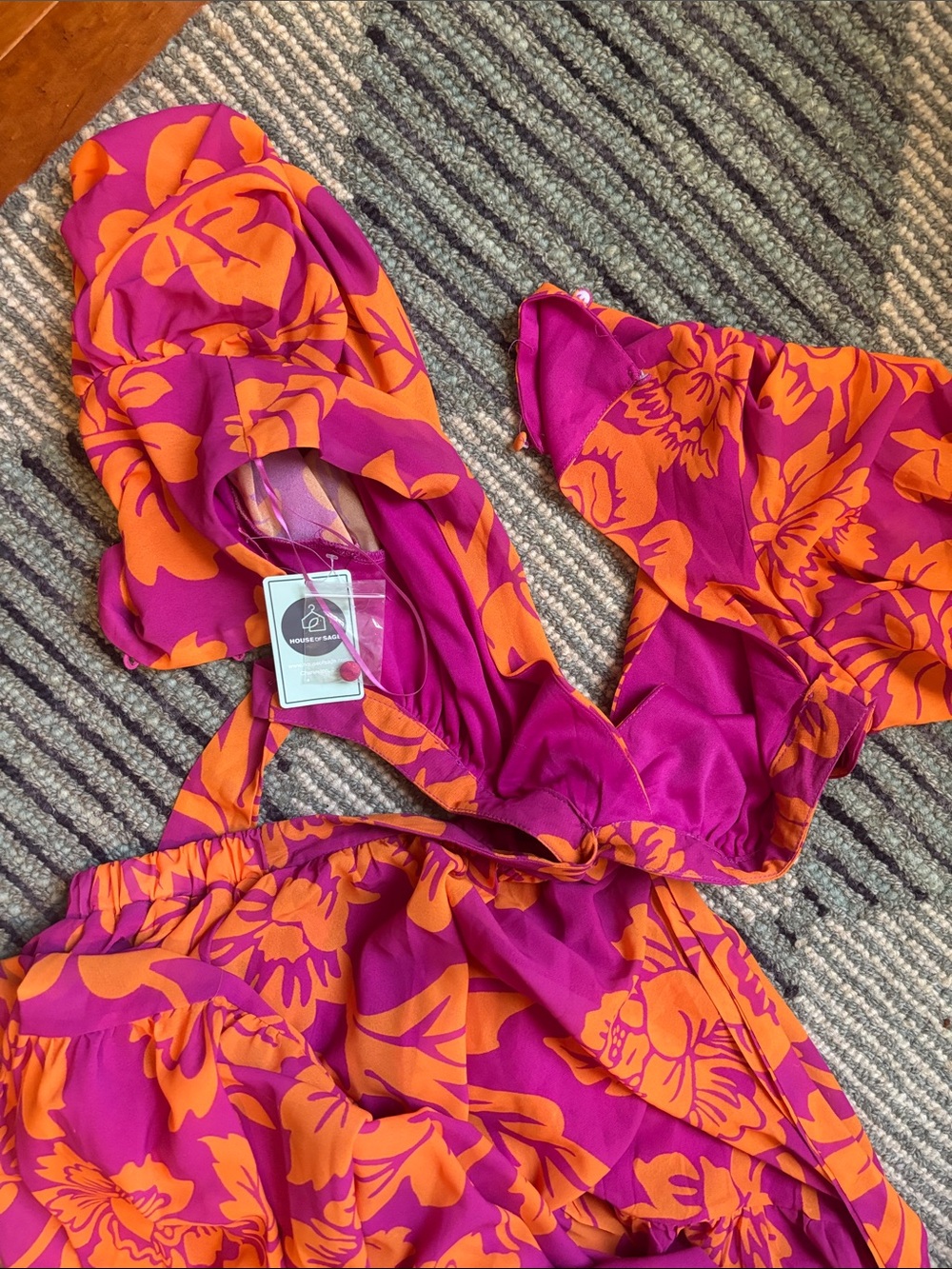 Fuchsia & Orange Tropical Maxi Dress - Tie Detail - Picture 6 of 6